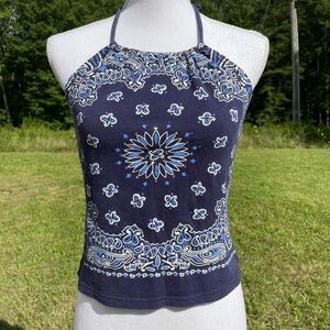 Y2K Bandana Print Navy Energie Large Halter Top
